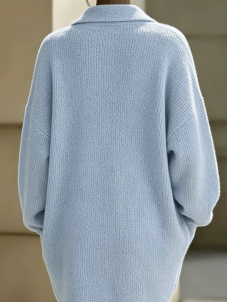 Women Oversized Collared Knit Button Down Cardigan Loose Long Sleeve Sweater Shirt