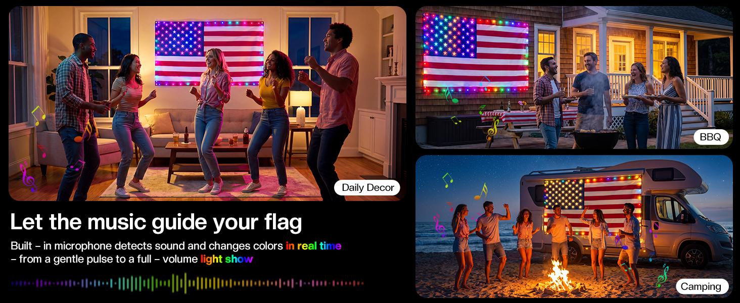 Avatar Controls 3x5FT  Smart American Flag Lights App Control Flag 4th of July Decorations Lights DIY Color, Music Sync Light Up Patriotic US Flag Lights for Wall Bedroom, Memorial Day, Independence Day, 250th Anniversary summergarden