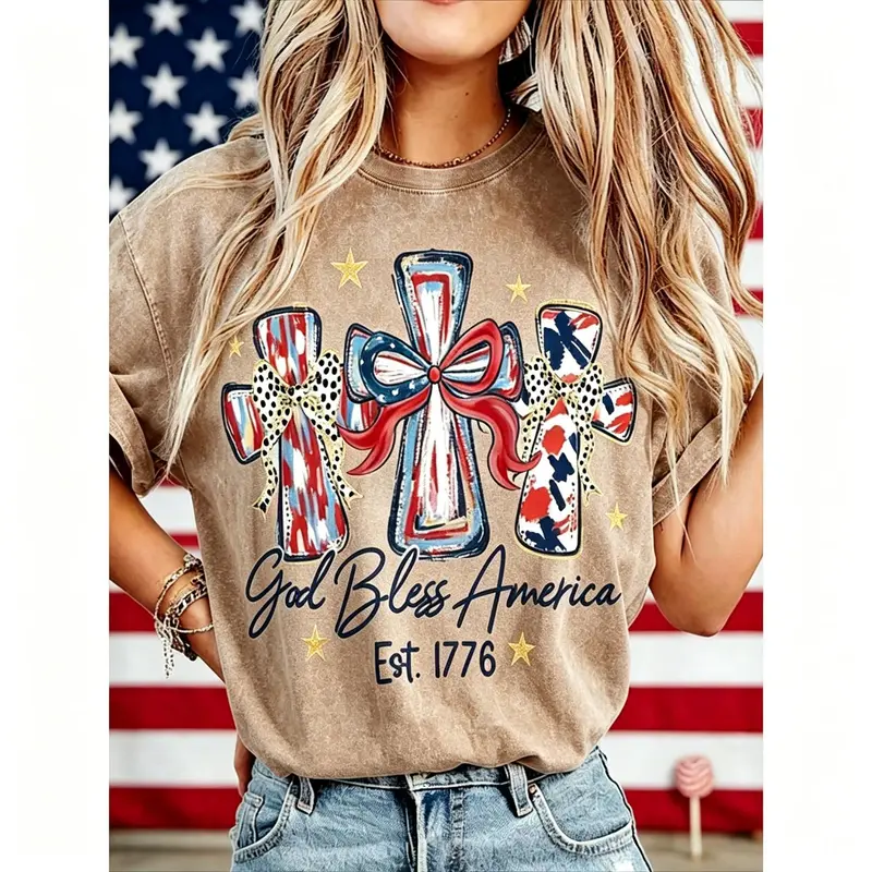 God Bless America Women Washed T-shirt 