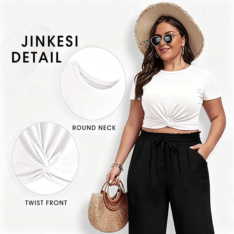 Women Casual Summer Short Sleeve T-Shirt, Round Neck Twist Front Hem Soft Cropped Tops Loose Fit Everyday Vacation Blouse