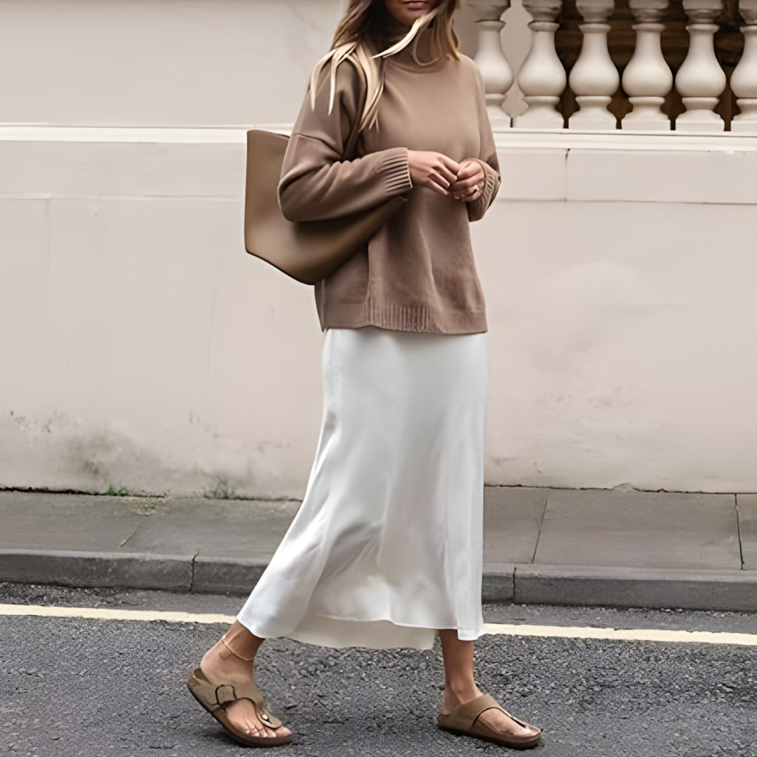 Women High Waist Satin Midi Skirt