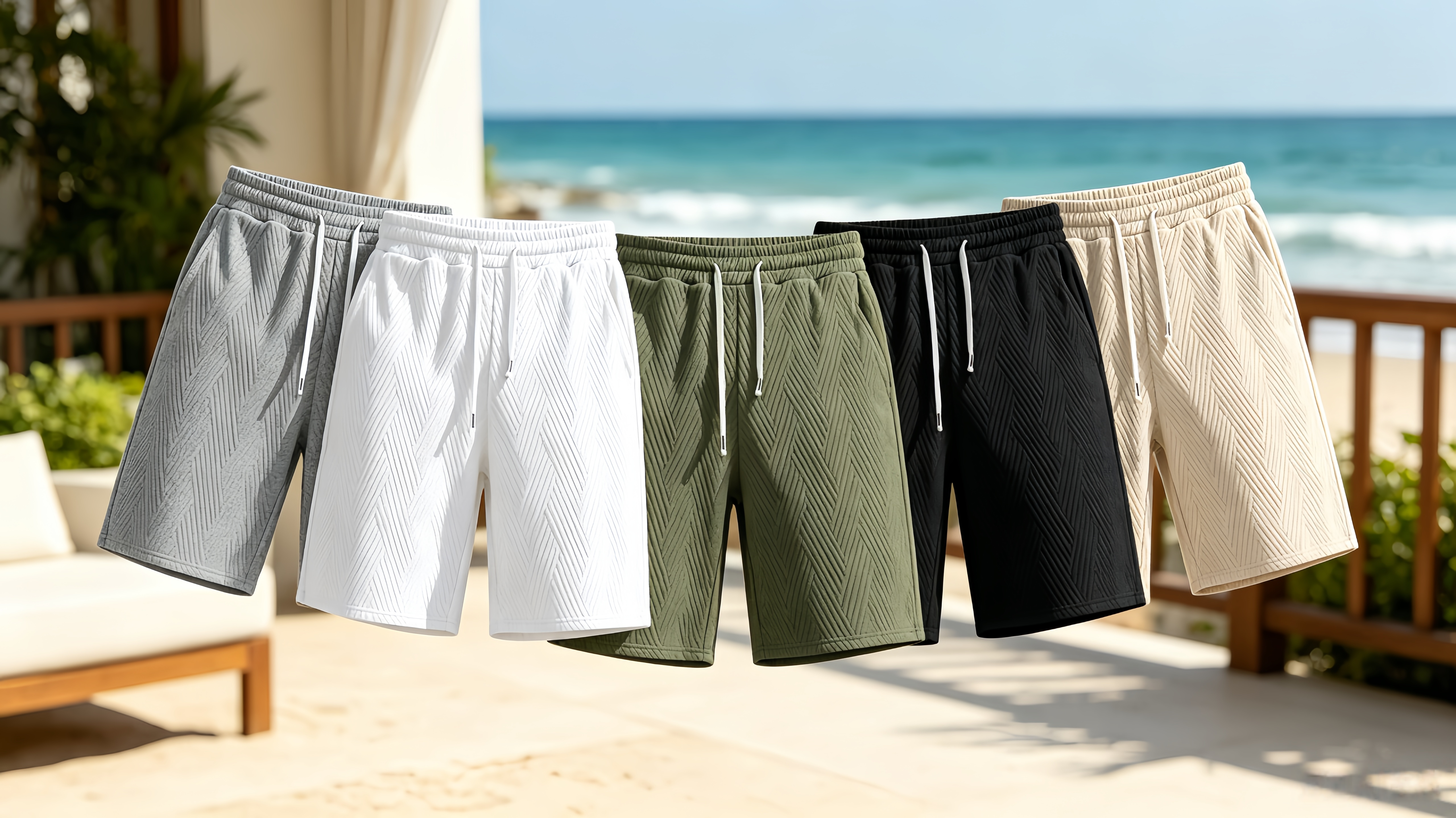 Herren-Freizeitshorts mit Chevron-Struktur, elastischem Bund und Kordelzug