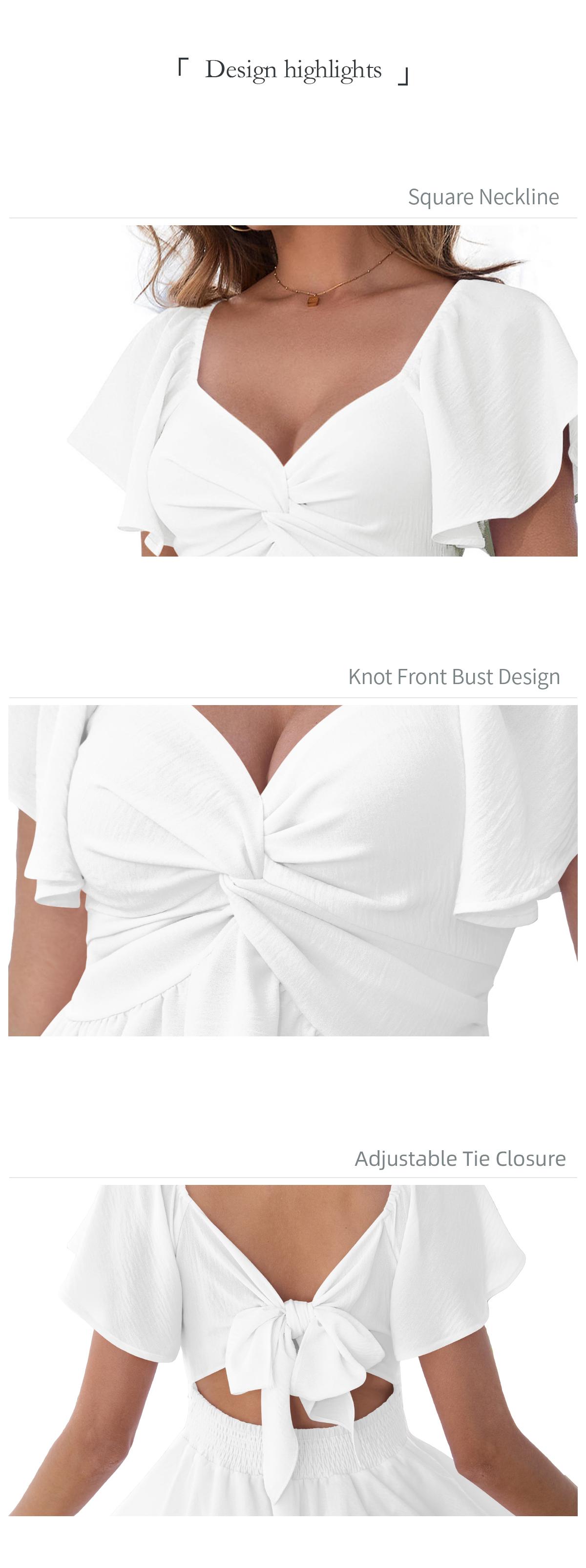 Chicovar Women's Summer Sweetheart NecklineKnot Front Flowy Mini Chiffon Dresses , Flutter Sleeve, Tie-Back, A-Line Cut, No Scratchy, No Sheer, Wedding Guest,Bridal Shower, Church, Party, Casual, or Daily Wear, Summervibes