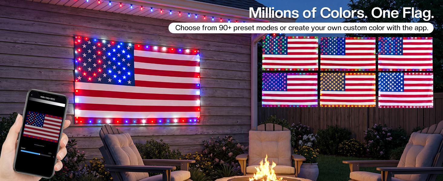 Avatar Controls 3x5FT  Smart American Flag Lights App Control Flag 4th of July Decorations Lights DIY Color, Music Sync Light Up Patriotic US Flag Lights for Wall Bedroom, Memorial Day, Independence Day, 250th Anniversary summergarden