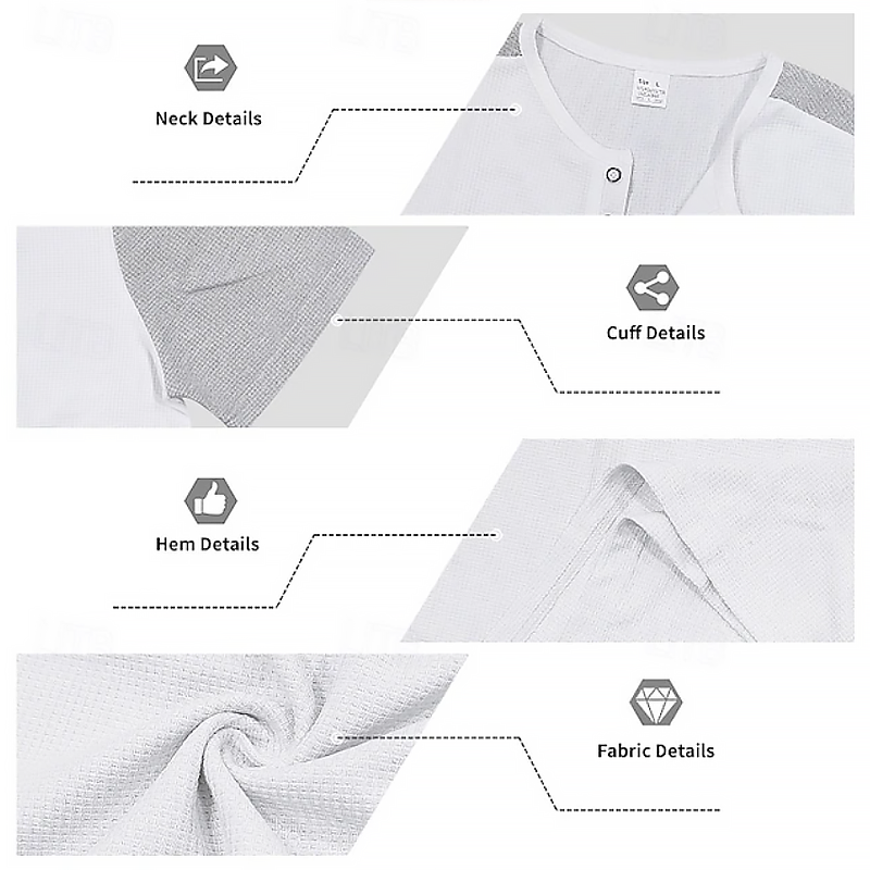 Men Waffle Knit Raglan Henley Contrast Sleeve Casual Short Sleeve T-Shirt