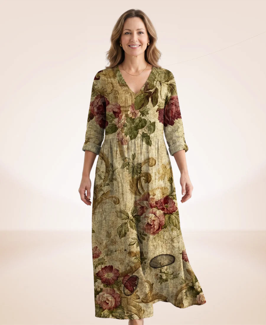 Women’s Floral V-Neck Cotton-Blend Maxi Dress