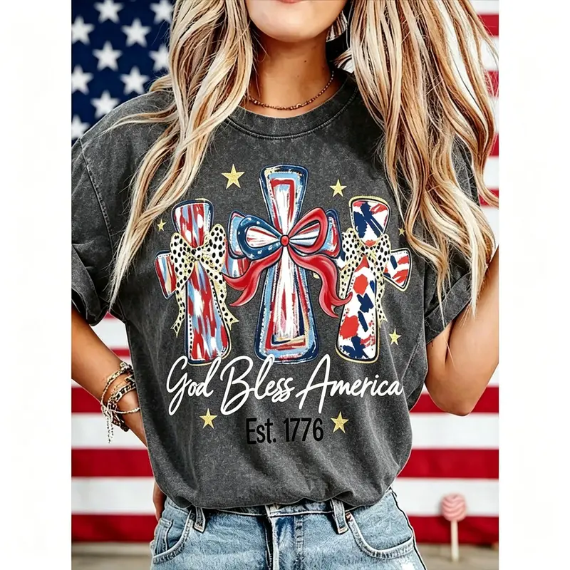God Bless America Women Washed T-shirt 