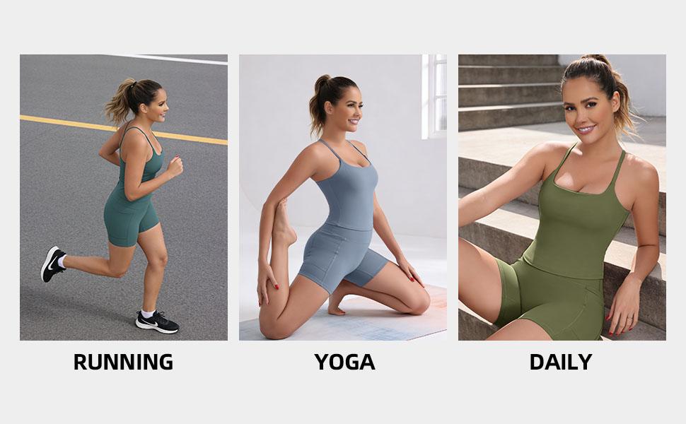 【Free 3-Day Shipping】2026 New Adjustable Straps Built-in Bra Tank Top - Cross Back VS Spaghetti Straps & Scoop Neck, Slim Cute Buttery Soft Thicker Fabric Longline Sports Bra with Built-in One-Piece Bra Pads Yoga Wear Fitness Yoga Gym Activewear