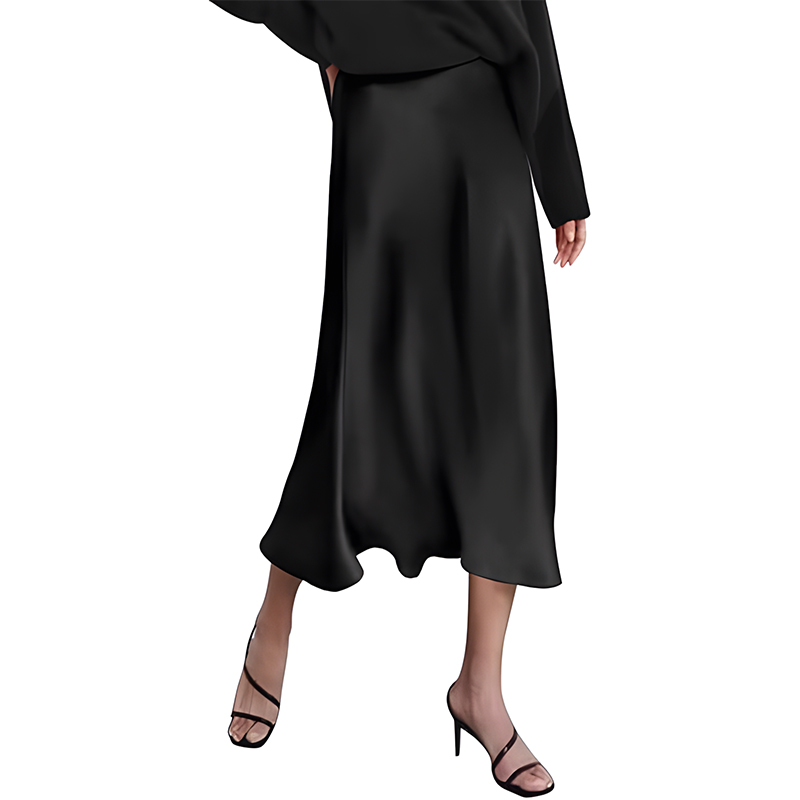 Women High Waist Satin Midi Skirt