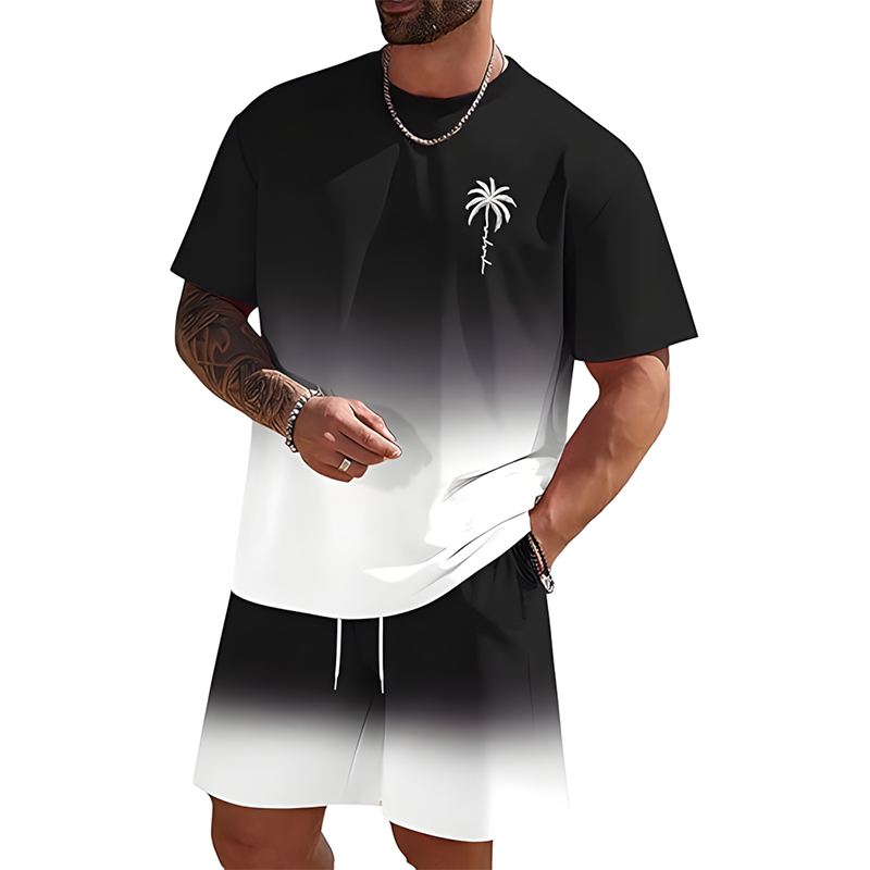 Men Gradient Palm Tree 2-Piece Beach Set