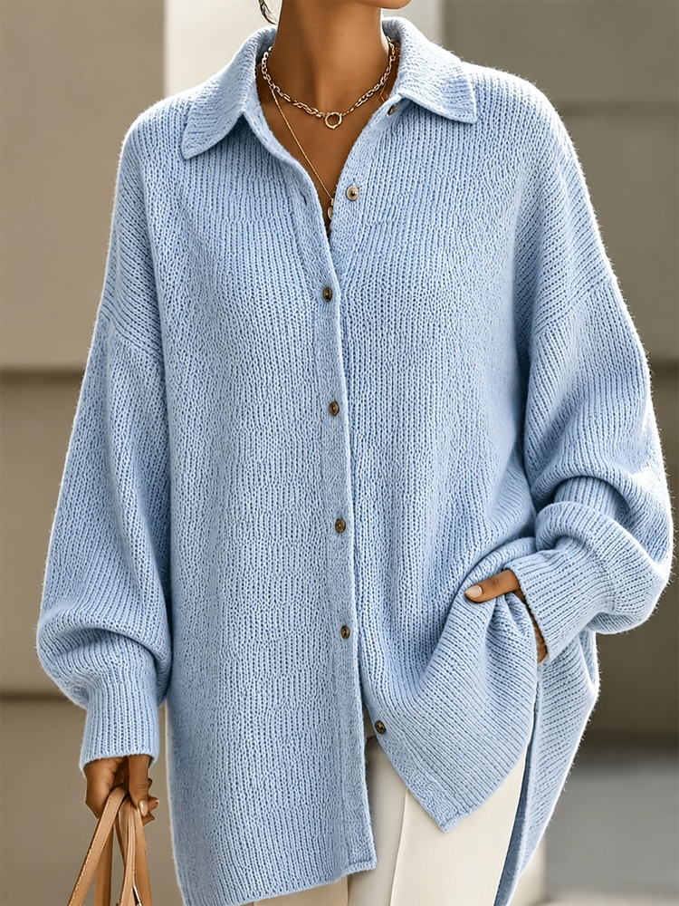 Women Oversized Collared Knit Button Down Cardigan Loose Long Sleeve Sweater Shirt