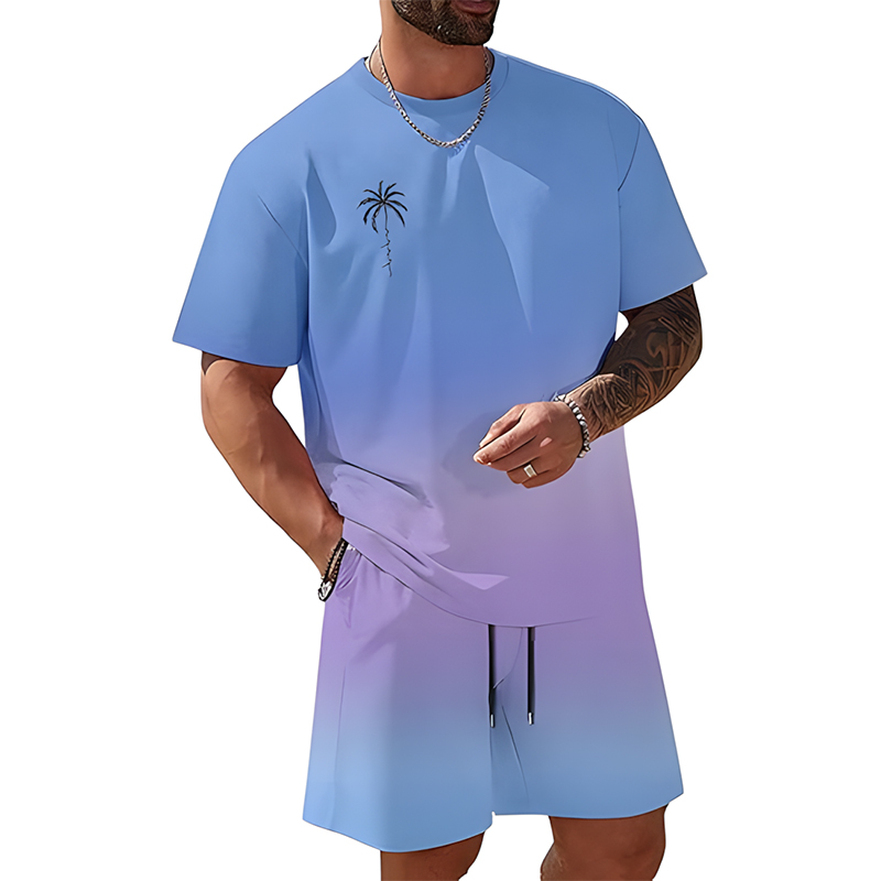Men Gradient Palm Tree 2-Piece Beach Set