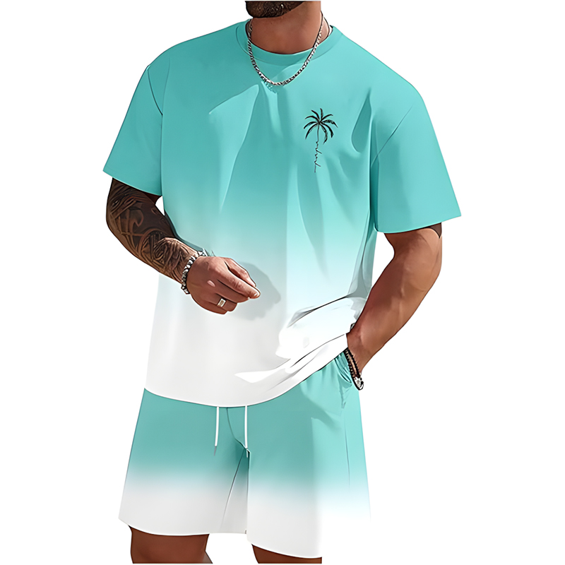 Men Gradient Palm Tree 2-Piece Beach Set