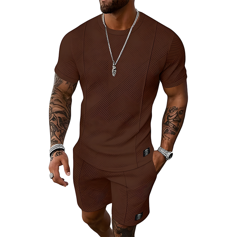 Men Jacquard Textured Tee & Shorts Casual Summer Set
