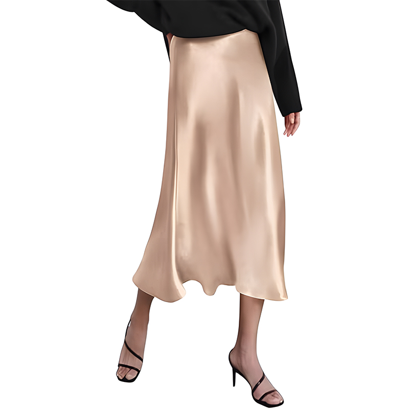 Women High Waist Satin Midi Skirt