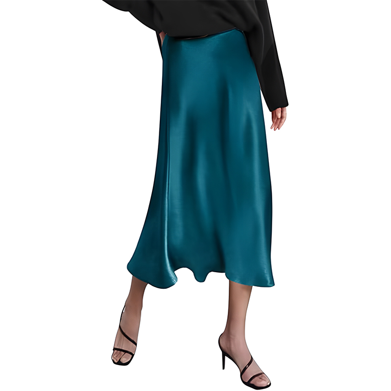 Women High Waist Satin Midi Skirt