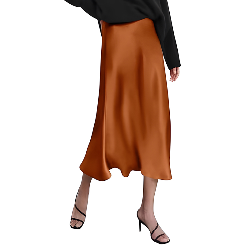 Women High Waist Satin Midi Skirt