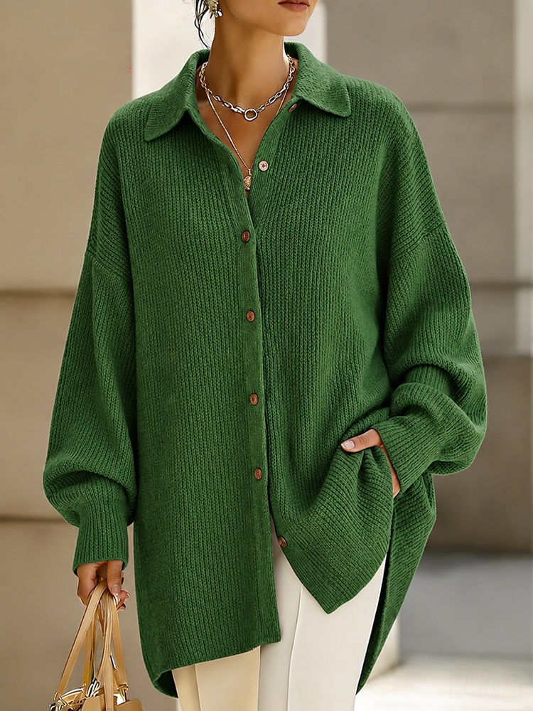 Women Oversized Collared Knit Button Down Cardigan Loose Long Sleeve Sweater Shirt