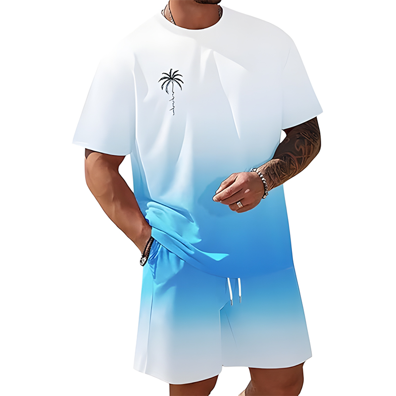 Men Gradient Palm Tree 2-Piece Beach Set