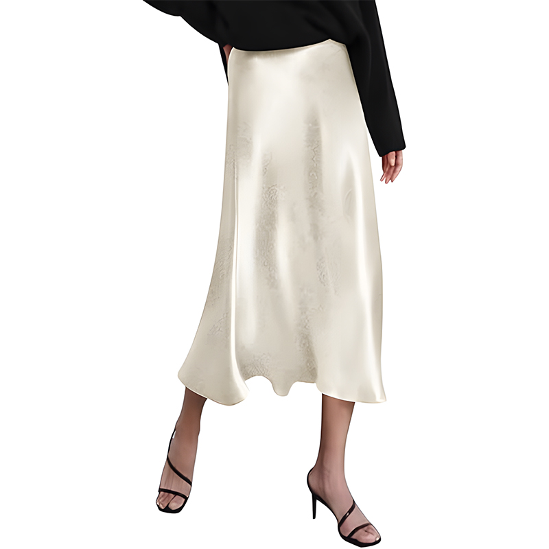 Women High Waist Satin Midi Skirt