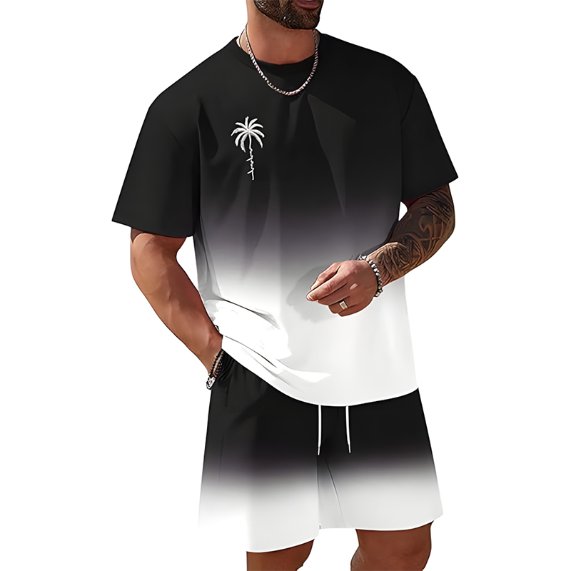 Men Gradient Palm Tree 2-Piece Beach Set