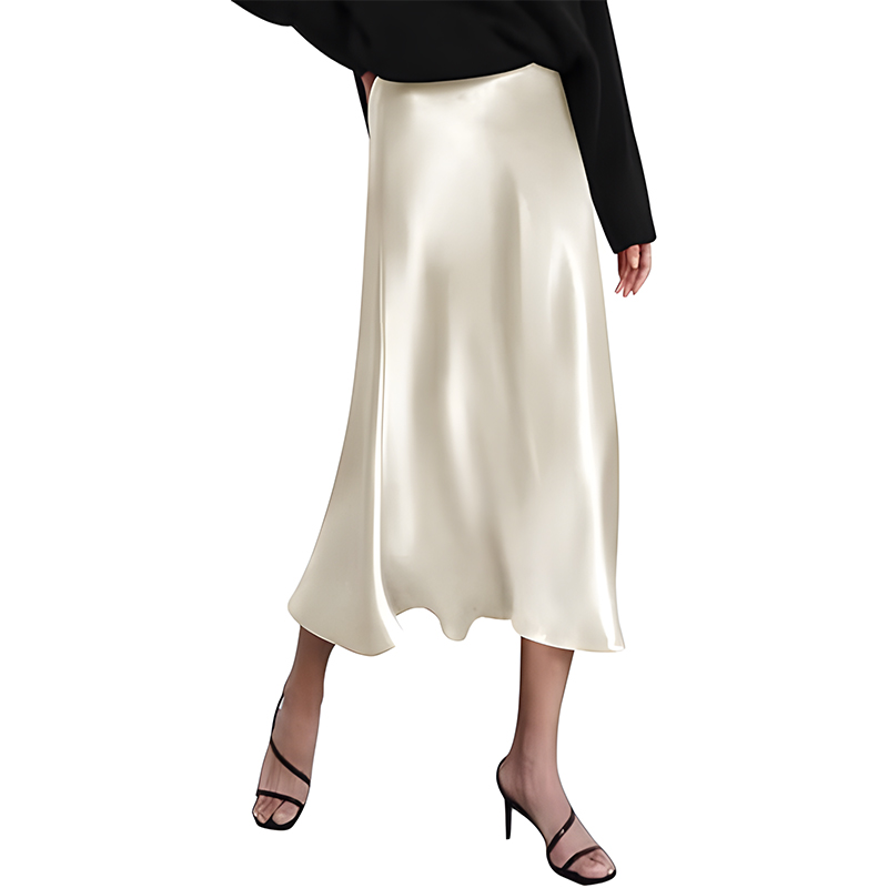 Women High Waist Satin Midi Skirt