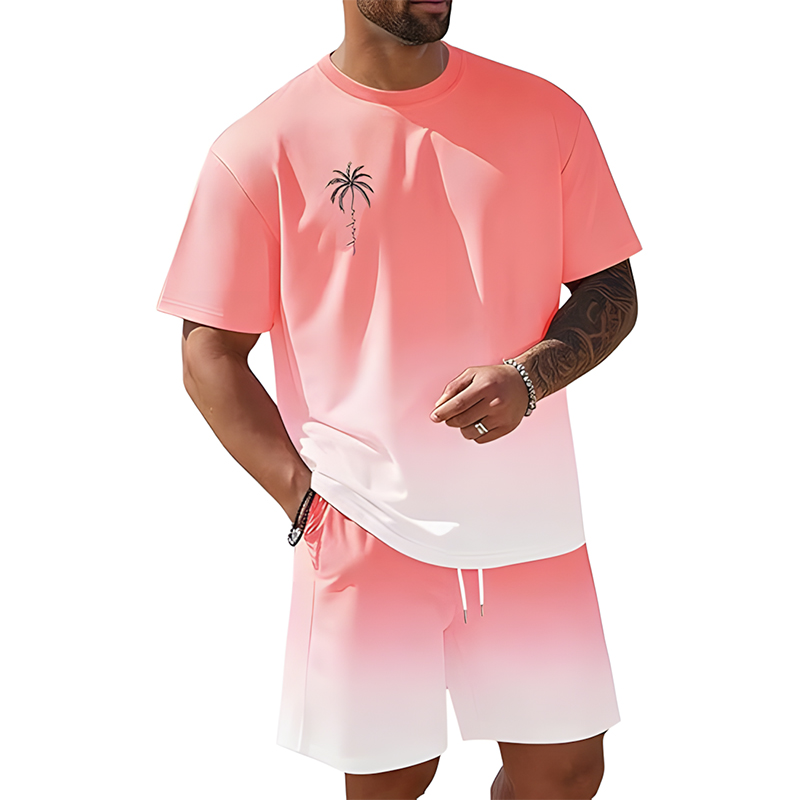 Men Gradient Palm Tree 2-Piece Beach Set