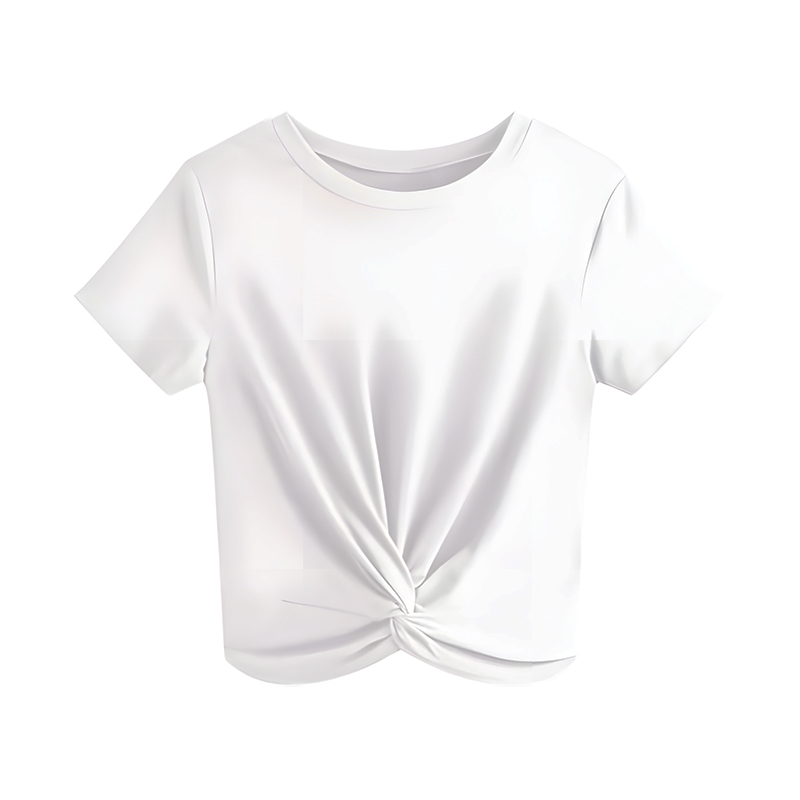 Women Casual Summer Short Sleeve T-Shirt, Round Neck Twist Front Hem Soft Cropped Tops Loose Fit Everyday Vacation Blouse