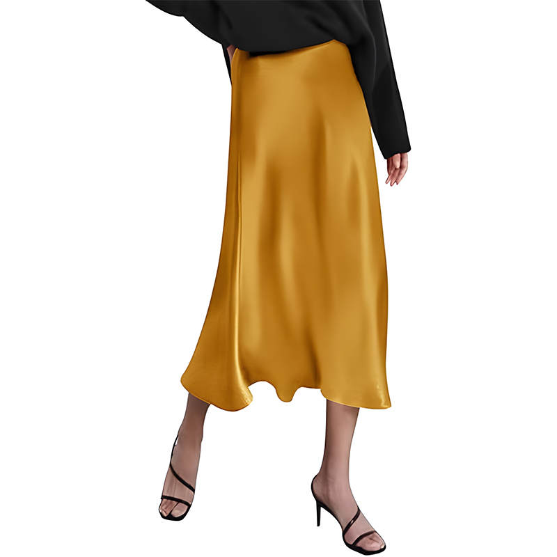 Women High Waist Satin Midi Skirt
