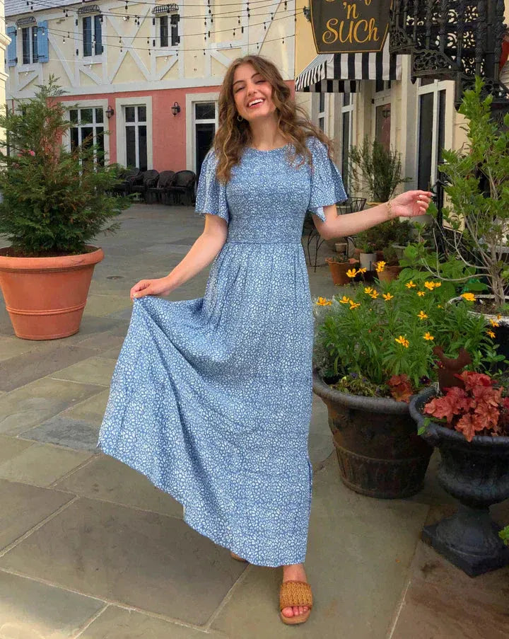 Women’s Floral Smocked High-Waist Maxi Dress