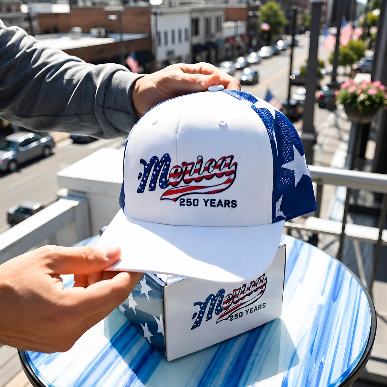 Patriotic 250 Years embroidered hat details