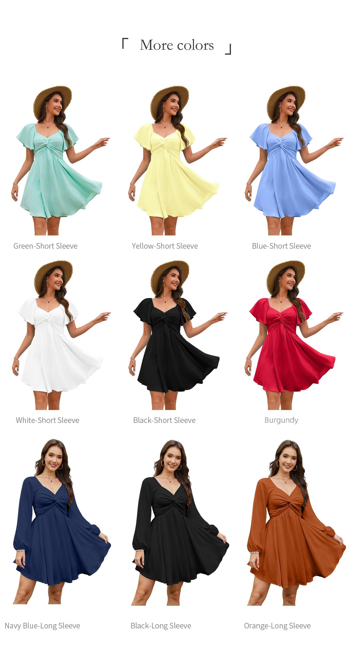 Chicovar Women's Summer Sweetheart NecklineKnot Front Flowy Mini Chiffon Dresses , Flutter Sleeve, Tie-Back, A-Line Cut, No Scratchy, No Sheer, Wedding Guest,Bridal Shower, Church, Party, Casual, or Daily Wear, Summervibes