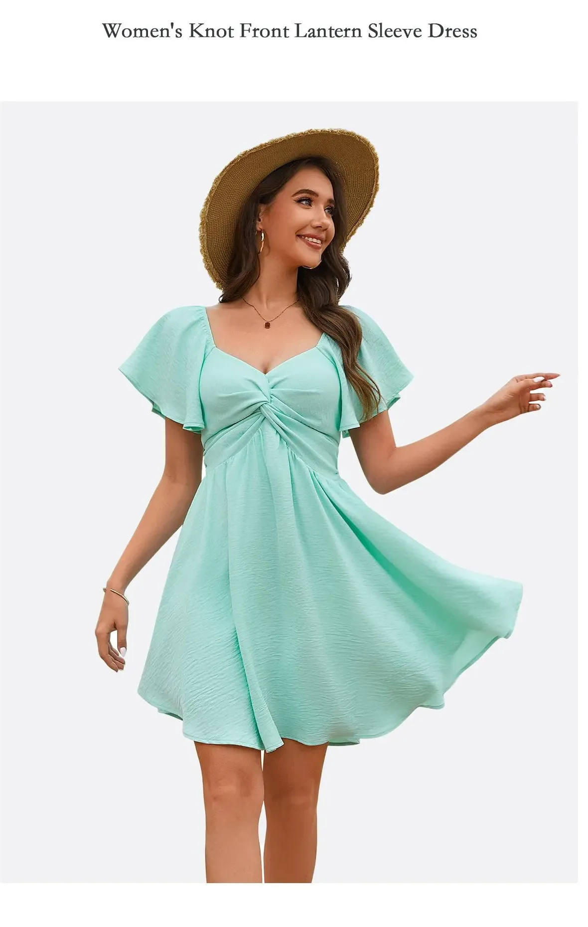 Chicovar Women's Summer Sweetheart NecklineKnot Front Flowy Mini Chiffon Dresses , Flutter Sleeve, Tie-Back, A-Line Cut, No Scratchy, No Sheer, Wedding Guest,Bridal Shower, Church, Party, Casual, or Daily Wear, Summervibes