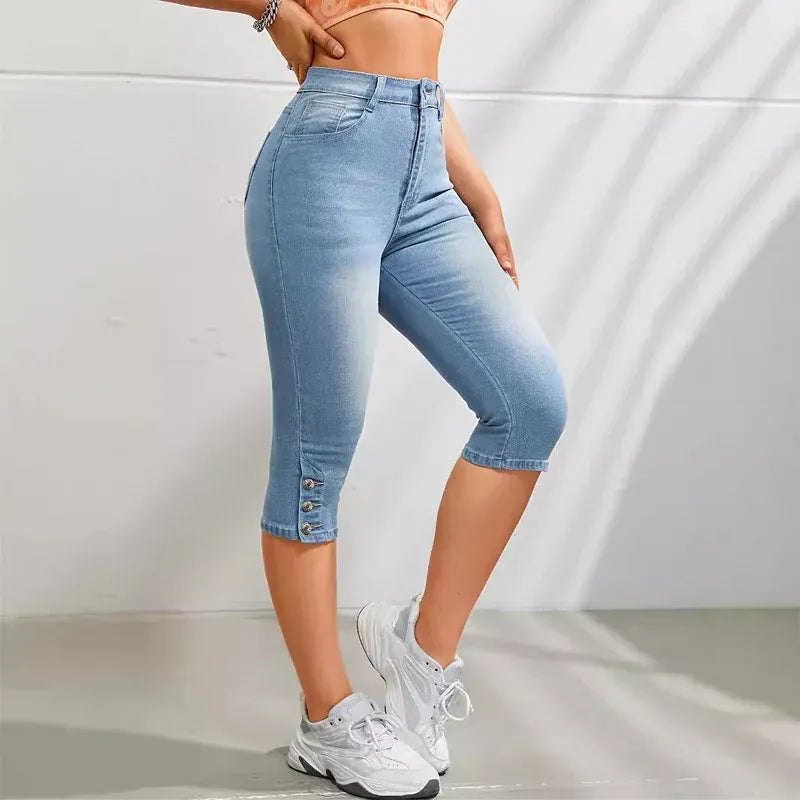 Women's High-Waisted Slim Fit Capri Jeans