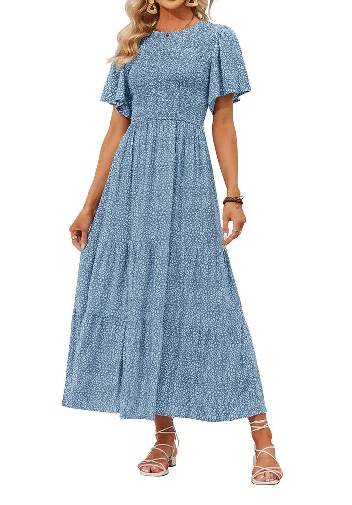 Women’s Floral Smocked High-Waist Maxi Dress