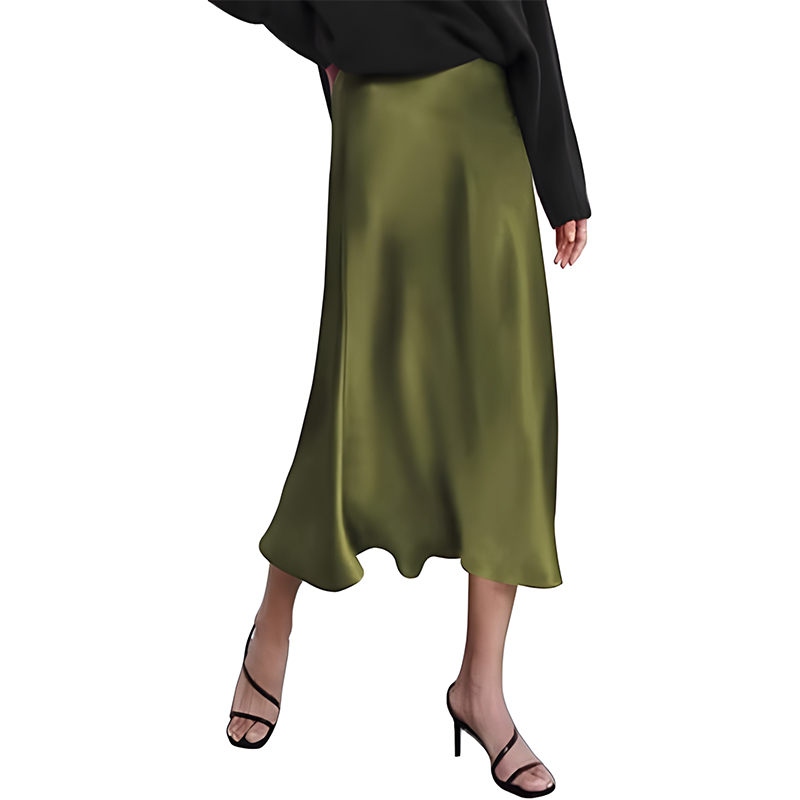 Women High Waist Satin Midi Skirt