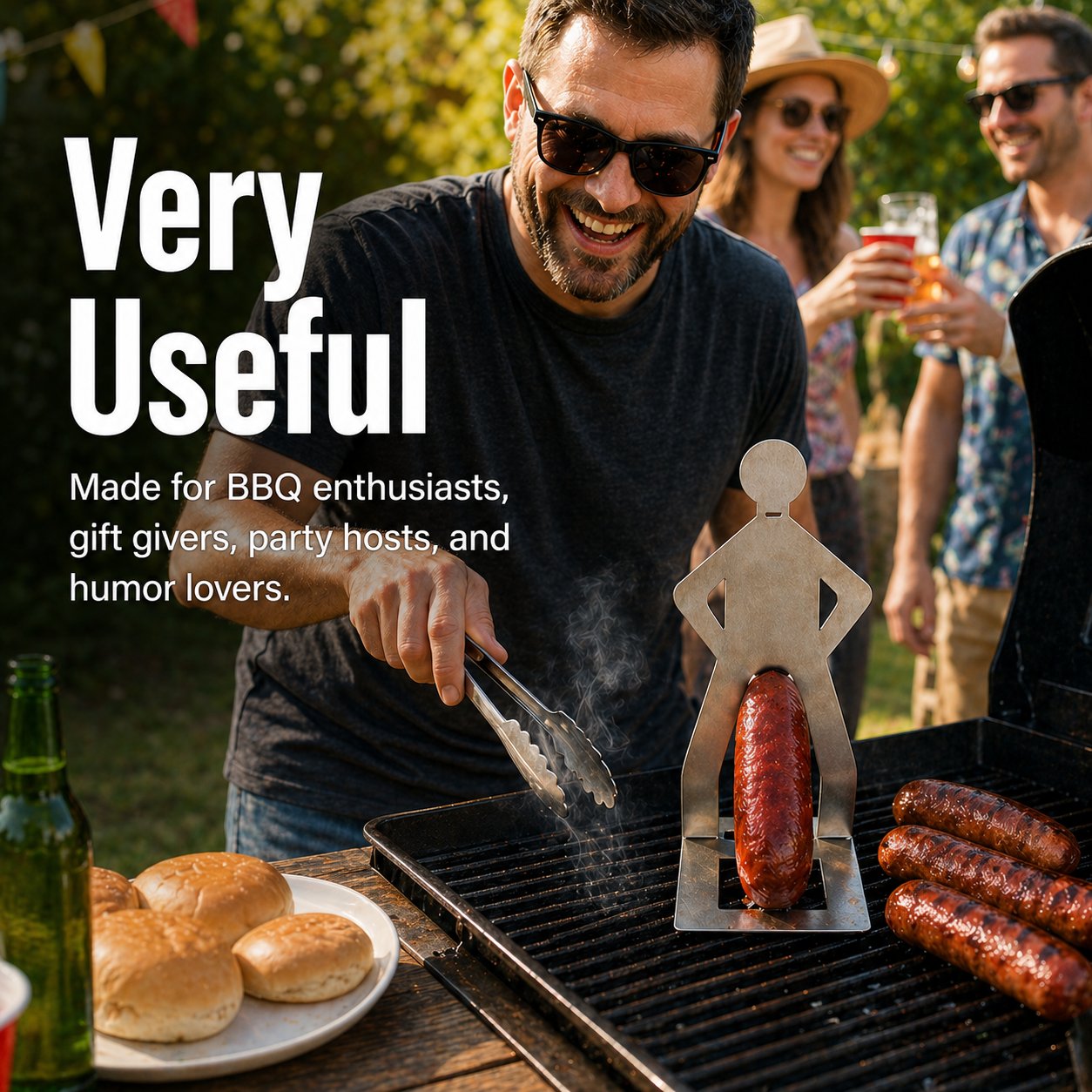 Funny Stainless Steel BBQ Sausage Holder – Prank Grill Tool for Backyard Cookouts