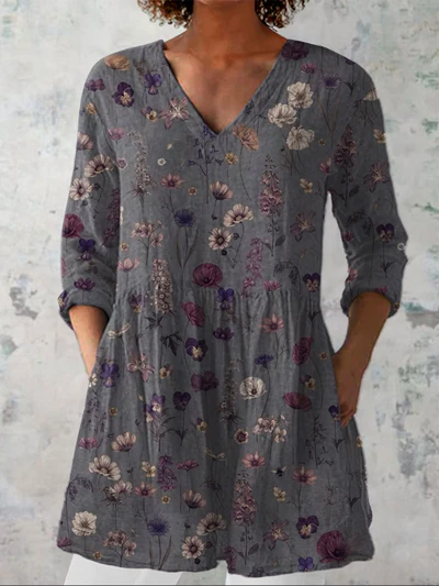 Long Blouse with V-Neck