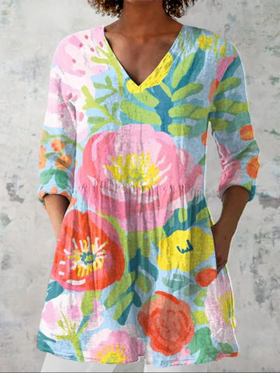Long Blouse with V-Neck