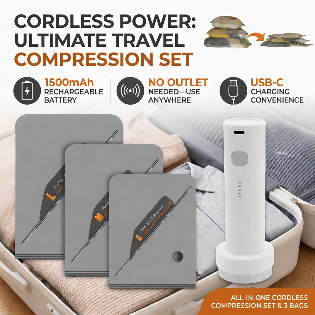 🧳 Cordless Travel Vacuum Storage Bag Set