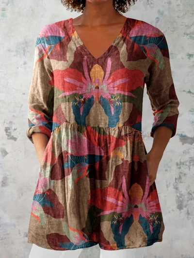 Long Blouse with V-Neck