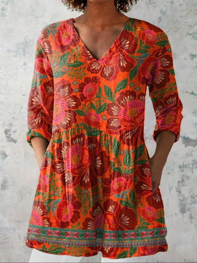 Long Blouse with V-Neck