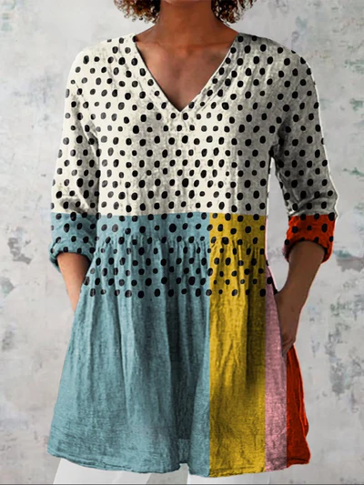 Long Blouse with V-Neck