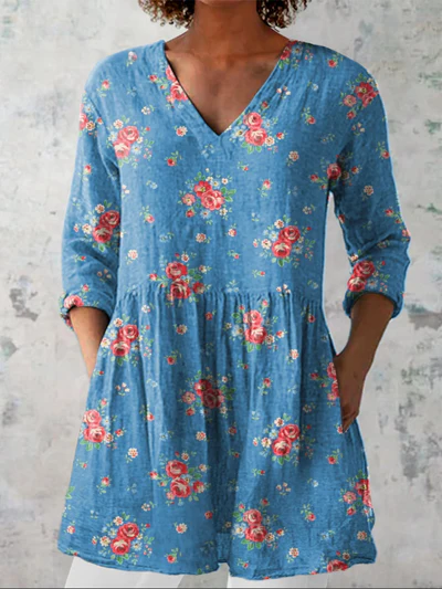 Long Blouse with V-Neck