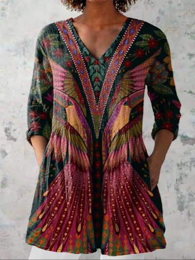 Long Blouse with V-Neck