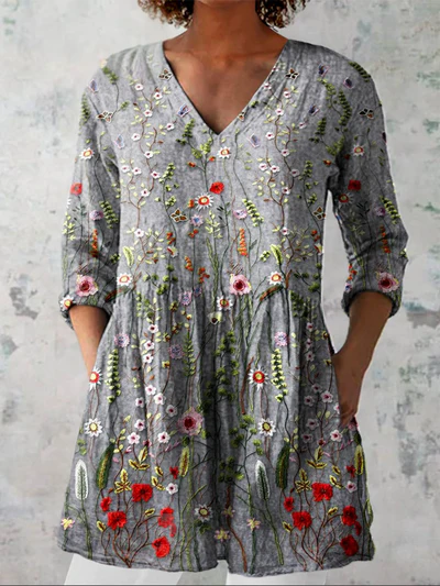 Long Blouse with V-Neck