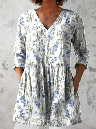Long Blouse with V-Neck