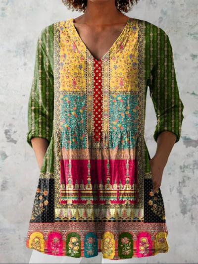 Long Blouse with V-Neck