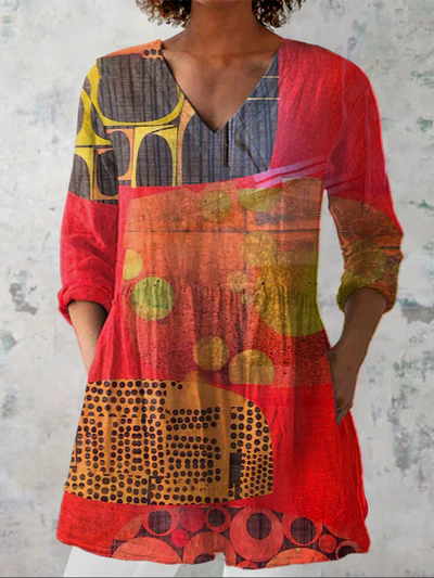 Long Blouse with V-Neck
