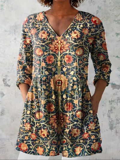 Long Blouse with V-Neck